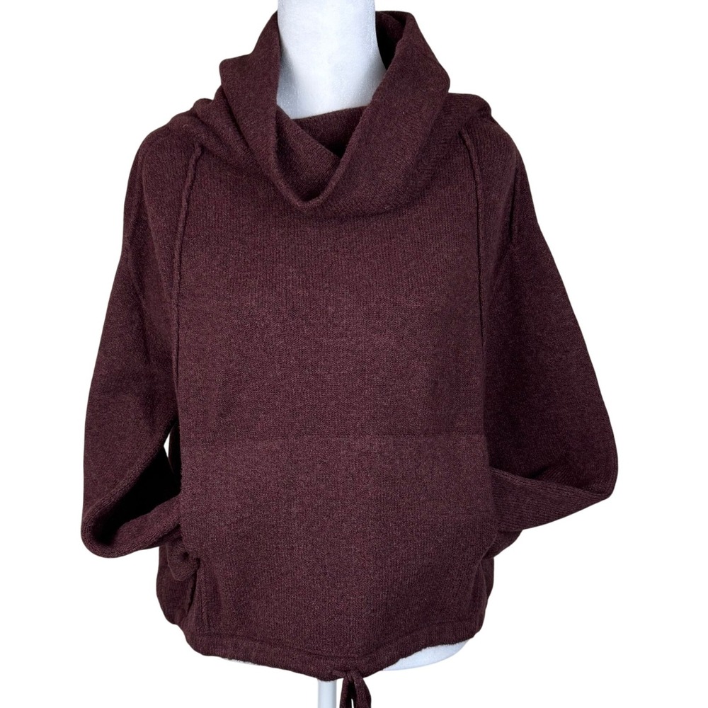 Field Flower Sweater Cowl Neck Knit Drawstring Hem Womens S‎ Small Maroon Cozy